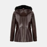 Kadın Bordo Kapüşonlu Deri Mont