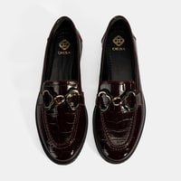 Kadın Bordo Kroko Baskılı Toka Detaylı Deri Loafer