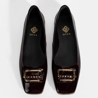 Kadın Bordo Metal Toka Aksesuarlı Rugan Babet