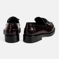 Kadın Bordo Püskül Detaylı Deri Loafer