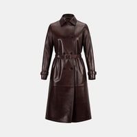 Kadın Bordo Yakalı Deri Trençkot