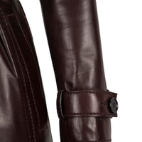 Kadın Bordo Yakalı Deri Trençkot