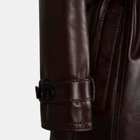 Kadın Bordo Yakalı Deri Trençkot