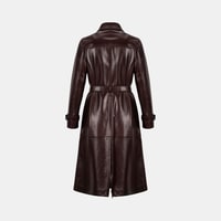 Kadın Bordo Yakalı Deri Trençkot