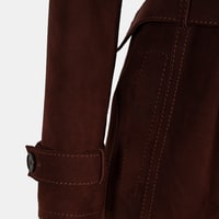 Kadın Bordo Yakalı Süet Deri Trençkot