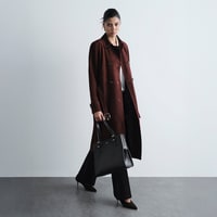 Kadın Bordo Yakalı Süet Deri Trençkot