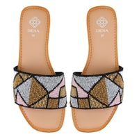 Kadın Çok Renkli Boncuk İşlemeli Terlik