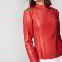 Kadın Deri Fit Panelli Biker Ceket