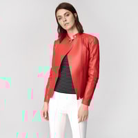 Kadın Deri Fit Panelli Biker Ceket