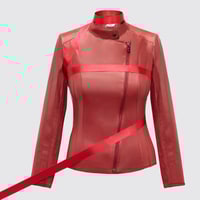 Kadın Deri Fit Panelli Biker Ceket