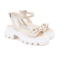 Kadın Ekru Deri Sandalet