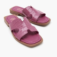 Kadın Fuşya Kroko Baskılı Deri Terlik