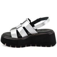 Kadın Gri Dolgu Tabanlı Deri Sandalet