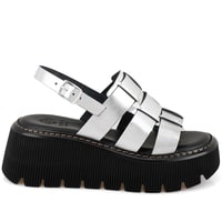 Kadın Gri Dolgu Tabanlı Deri Sandalet