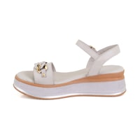 Kadın Gri Topuklu Deri Sandalet