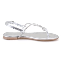 Kadın Gümüş Ayarlanabilir Tokalı Terlik