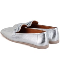 Kadın Gümüş Deri Loafer