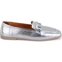 Kadın Gümüş Deri Loafer