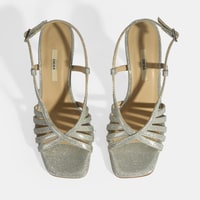 Kadın Gümüş Simli Topuklu Abiye Sandalet