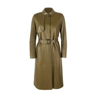 Kadın Haki Uzun Gömlek Yaka Deri Trençkot