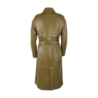 Kadın Haki Uzun Gömlek Yaka Deri Trençkot