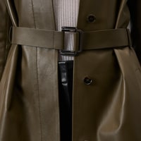 Kadın Haki Uzun Gömlek Yaka Deri Trençkot