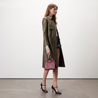 Kadın Haki Uzun Gömlek Yaka Deri Trençkot