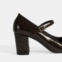 Kadın Kahve Ayarlanabilir Metal Tokalı Mary Jane Topuklu Ayakkabı