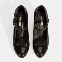 Kadın Kahve Ayarlanabilir Metal Tokalı Mary Jane Topuklu Ayakkabı