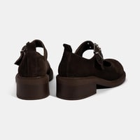 Kadın Kahve Ayarlanabilir Metal Tokalı Mary Jane Süet Ayakkabı