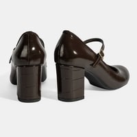 Kadın Kahve Ayarlanabilir Metal Tokalı Mary Jane Topuklu Ayakkabı