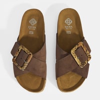 Kadın Kahve Ayarlanabilir Toka Detaylı Süet Terlik