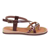 Kadın Kahve Ayarlanabilir Tokalı Deri Sandalet