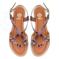 Kadın Kahve Ayarlanabilir Tokalı Deri Sandalet