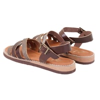 Kadın Kahve Ayarlanabilir Tokalı Deri Sandalet