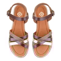 Kadın Kahve Ayarlanabilir Tokalı Deri Sandalet