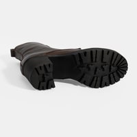 Kadın Kahve Bağcıklı Kalın Topuklu Deri Bot