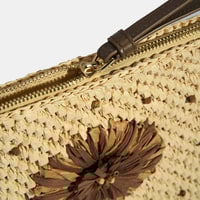 Kadın Kahve Çiçek Detaylı Hasır El Çantası