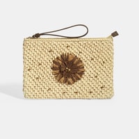 Kadın Kahve Çiçek Detaylı Hasır El Çantası