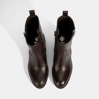 Kadın Kahve Fermuarlı Deri Topuklu Bot