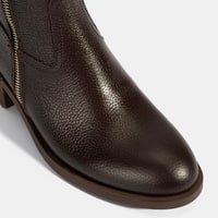 Kadın Kahve Fermuarlı Deri Topuklu Bot