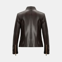 Kadın Kahve Hakim Yakalı Fit Deri Ceket