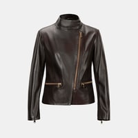 Kadın Kahve Hakim Yakalı Fit Deri Ceket