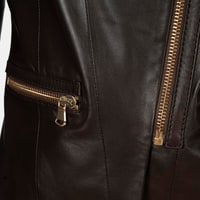 Kadın Kahve Hakim Yakalı Fit Deri Ceket