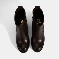 Kadın Kahve Kalın Topuklu Deri Bot