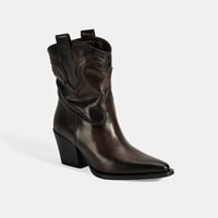 Kadın Kahve Kalın Topuklu Deri Bot