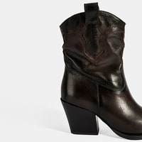 Kadın Kahve Kalın Topuklu Deri Bot