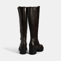 Kadın Kahve Kalın Topuklu Deri Çizme