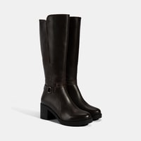 Kadın Kahve Kalın Topuklu Deri Çizme