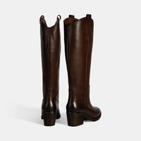 Kadın Kahve Kalın Topuklu Deri Çizme